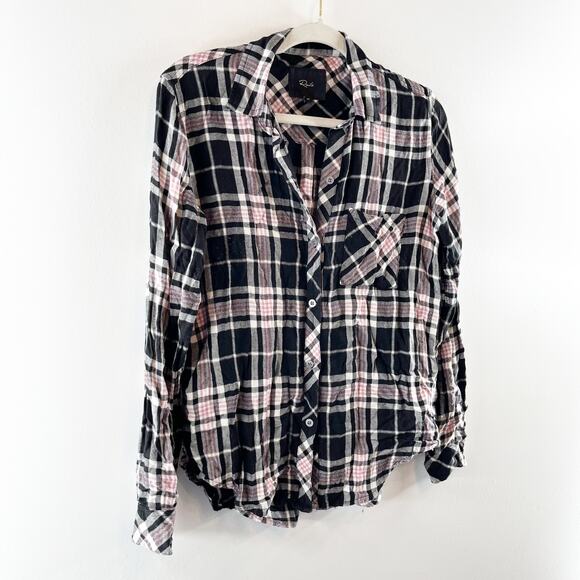 Rails Hunter Long Sleeve Plaid Flannel Button Down Shirt Onyx Rose Gold XS - Picture 7 of 7